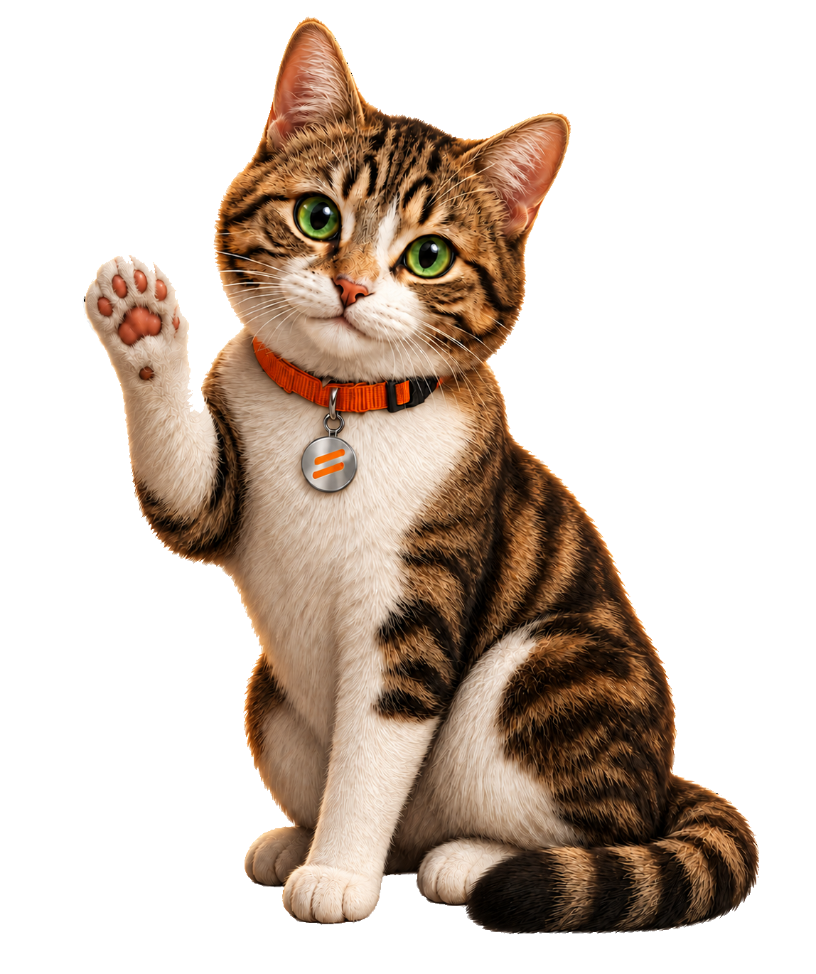 Tito, the NextUp Tech cat mascot, wearing a collar with the company logo